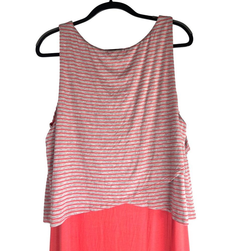 Chelsea & Theodore Coral Pink Striped Sleeveless Maxi Dress XL Relaxed Summer Fi - Picture 10 of 11